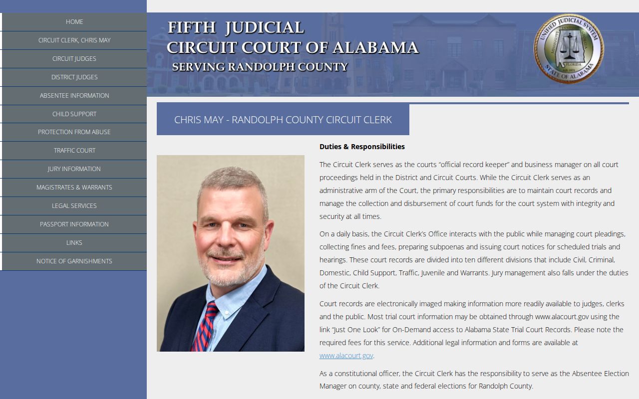 Randolph County Circuit Clerk court docket record keeper page