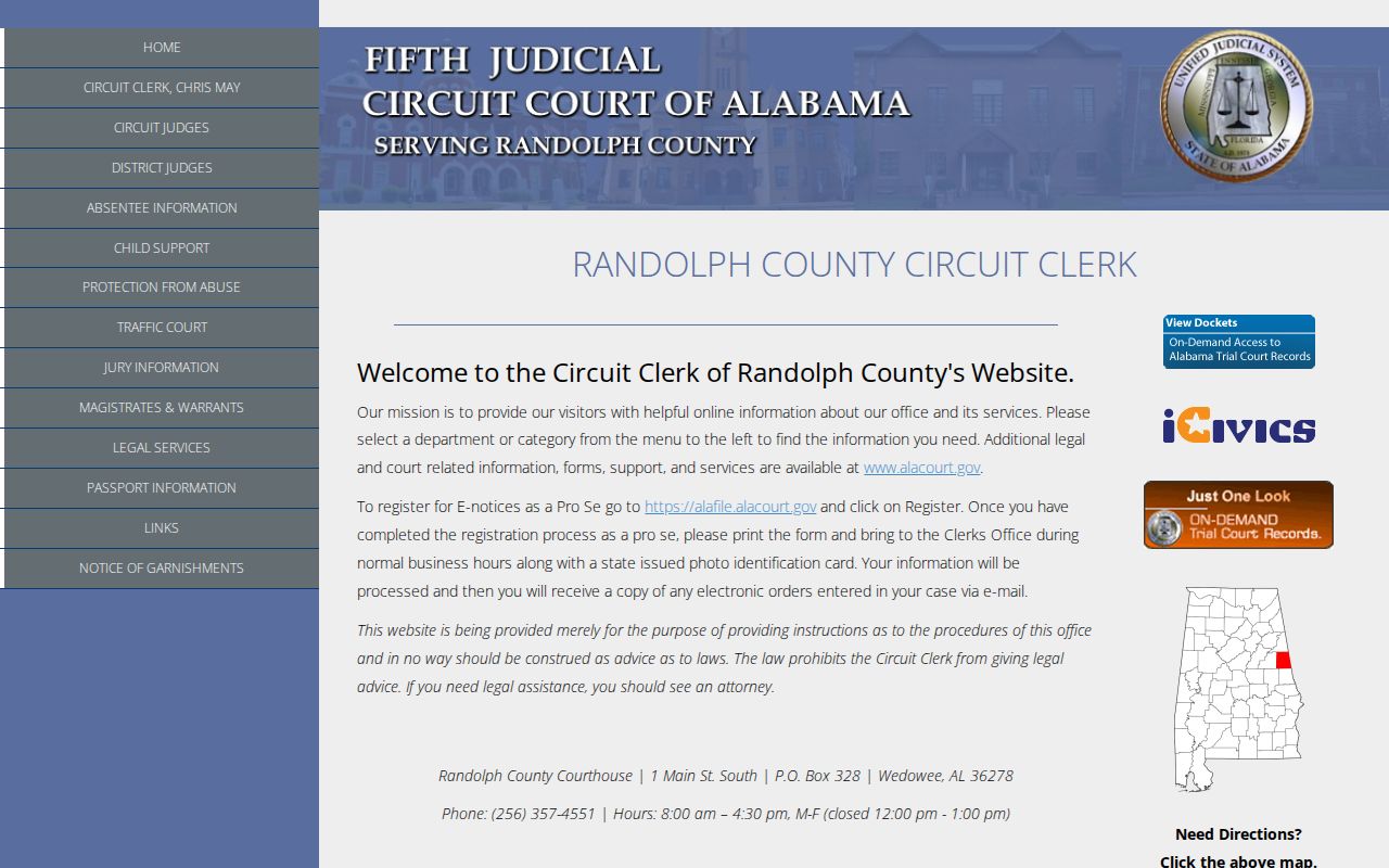 Randolph County court docket links on the Circuit Clerk website