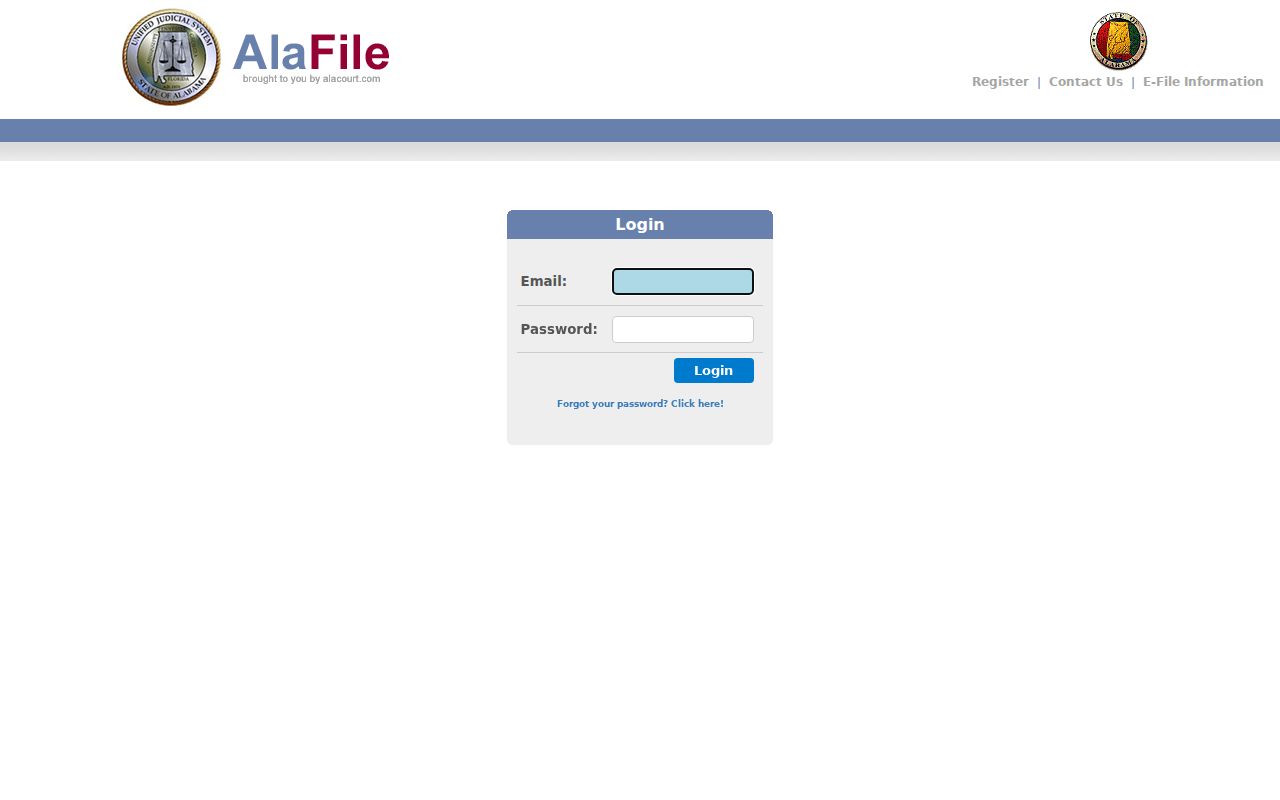 AlaFile filing portal distinguished from a Randolph County docket search
