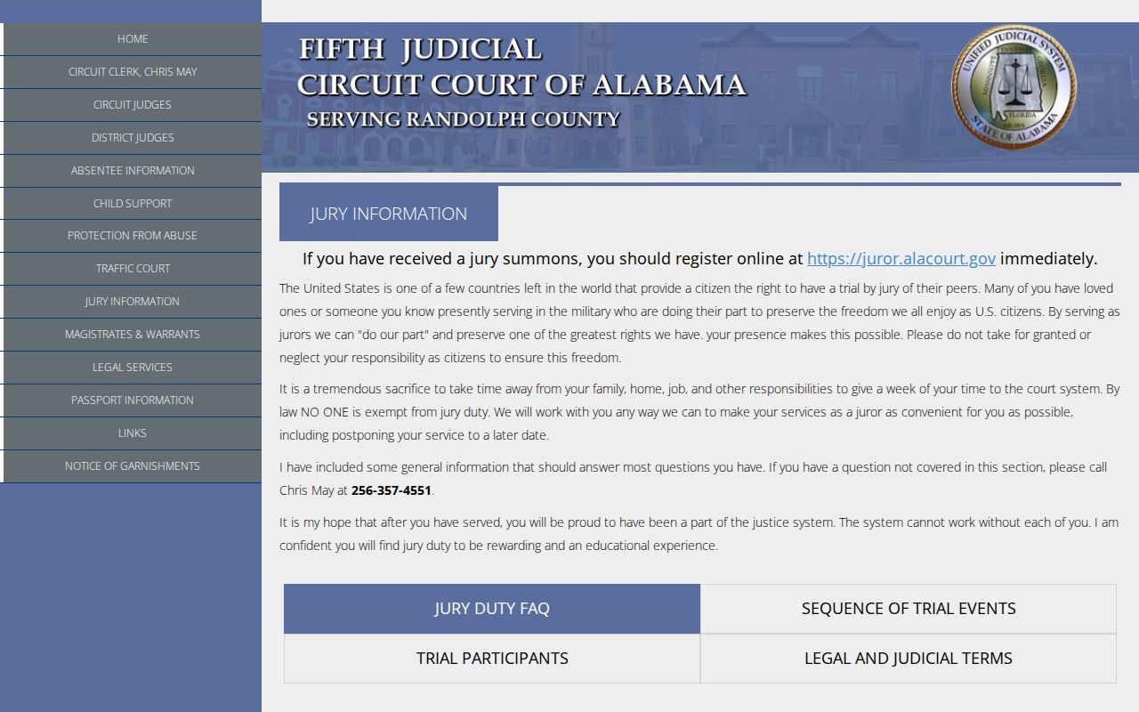 Randolph County court schedule jury information