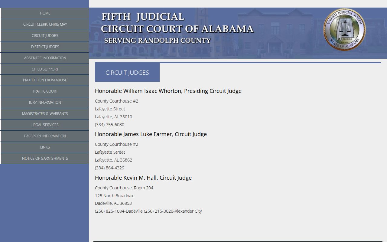 Randolph County court schedule Circuit Court judges page