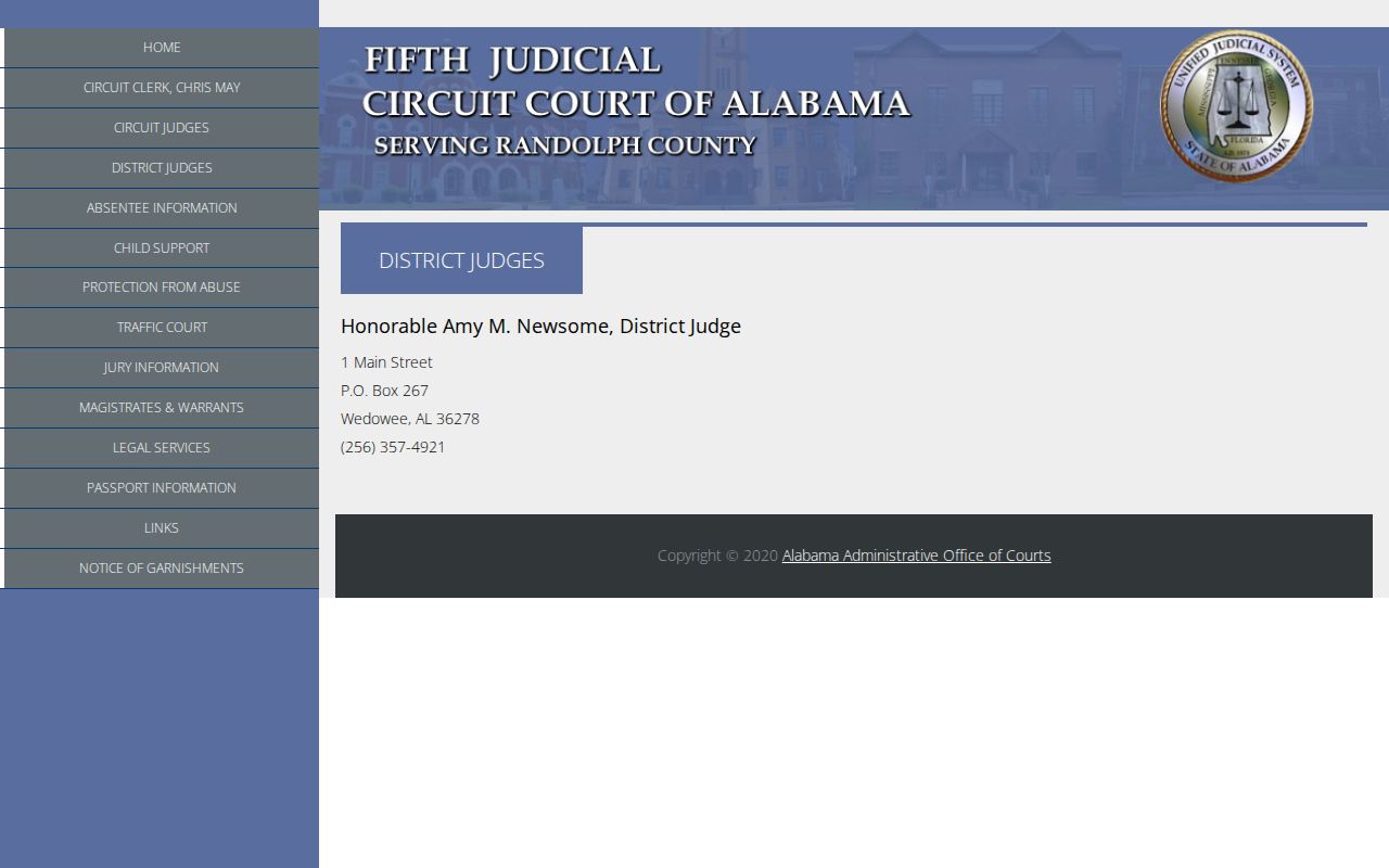 Randolph County court schedule District Court judge page