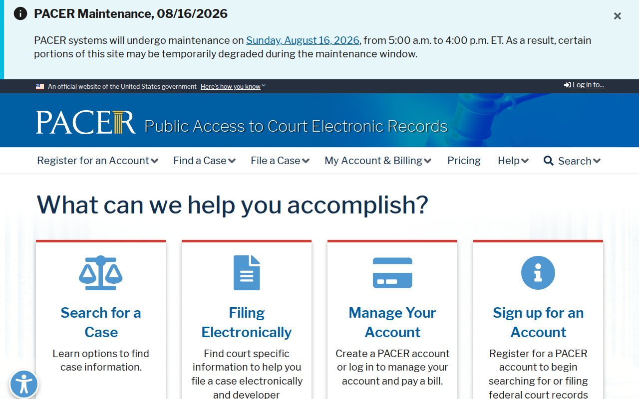 PACER search for federal Randolph County court case records