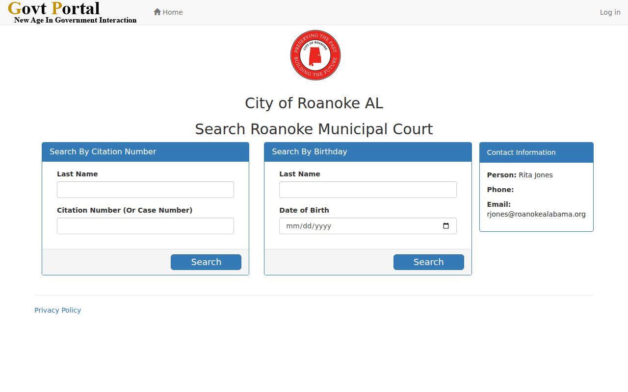 Official Roanoke court ticket citation search form
