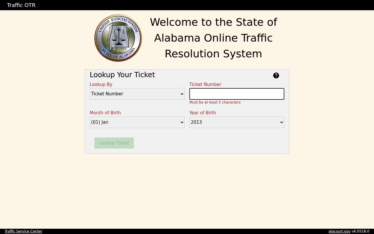 Online Traffic Resolution fields for Randolph County traffic court records