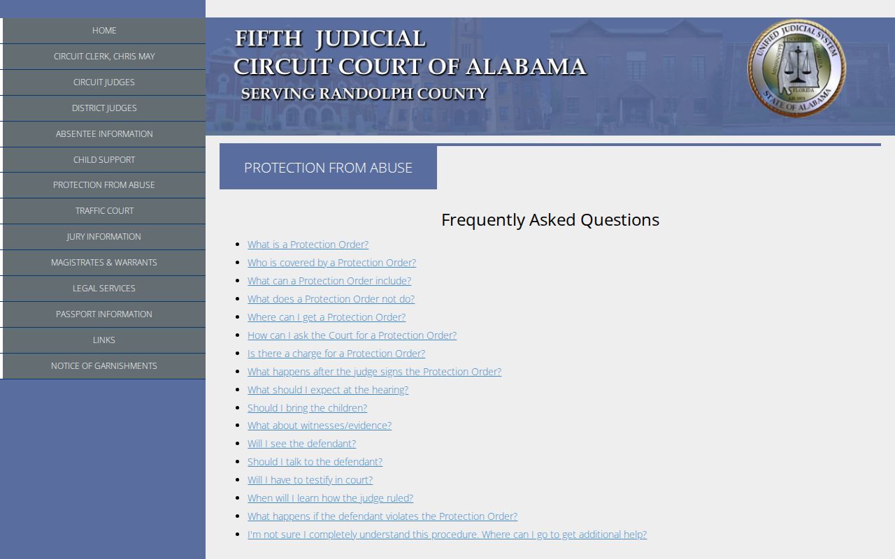 Wedowee court records protection from abuse information
