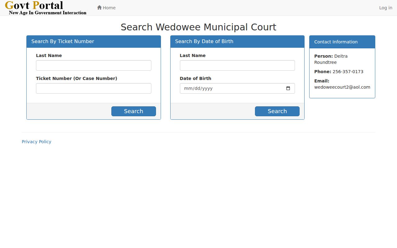 Official Wedowee municipal ticket search fields